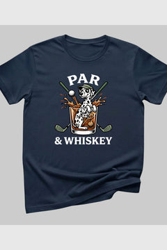 Forest green t-shirt with dalmatian golf par and whiskey print, unisex crew neck