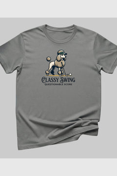 Poodle golf classy swing print close-up on white t-shirt