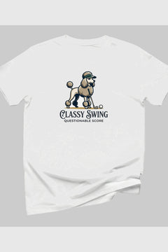 Heather gray t-shirt with poodle golf classy swing print, unisex crew neck