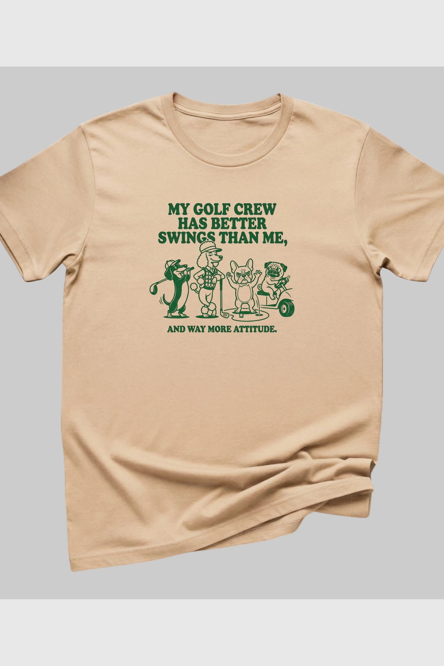 Black t-shirt with dog golf my crew has better swings print, unisex crew neck