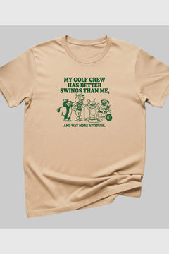 Black t-shirt with dog golf my crew has better swings print, unisex crew neck