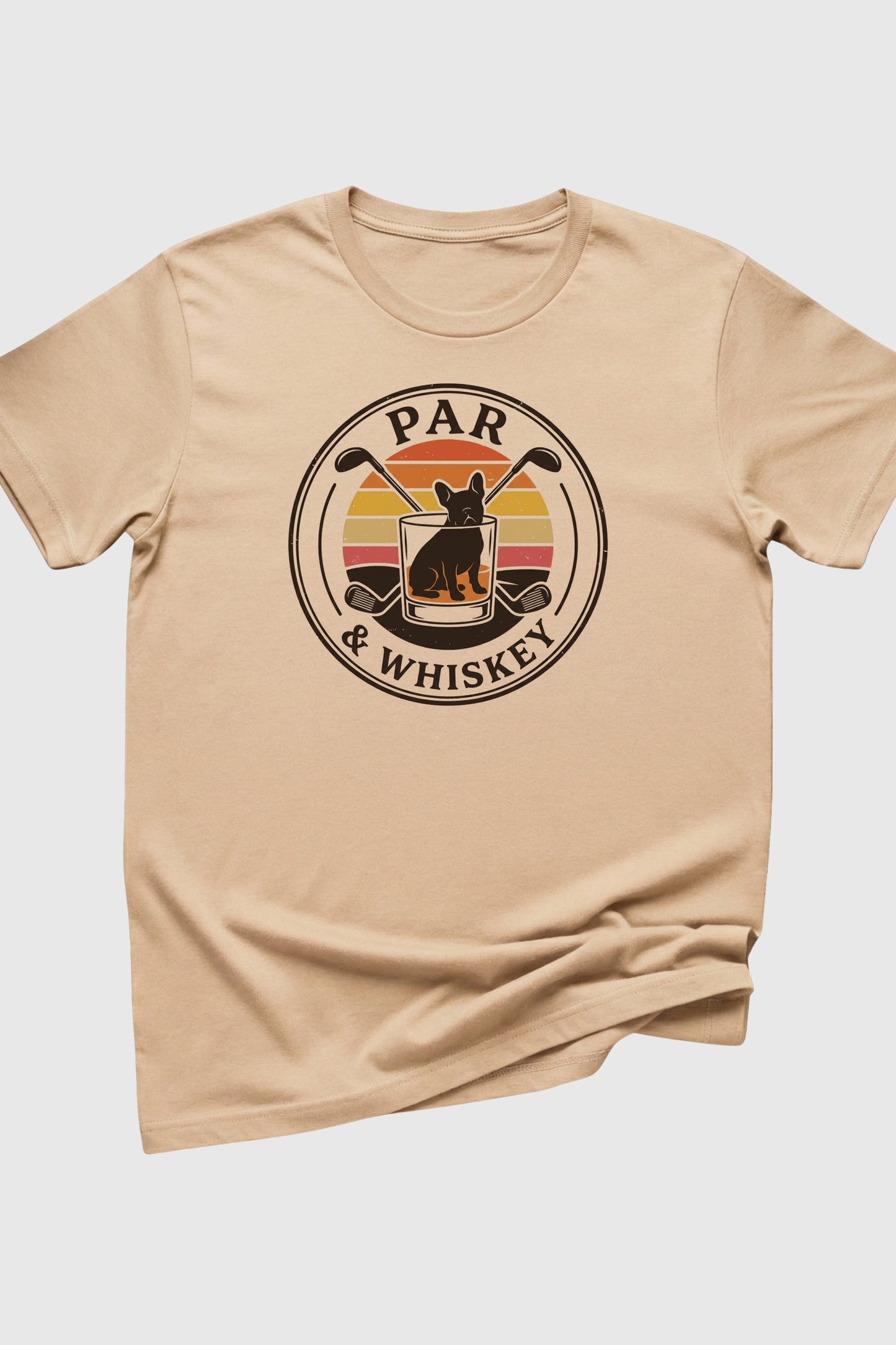 Navy t-shirt with french bulldog golf retro print, unisex crew neck
