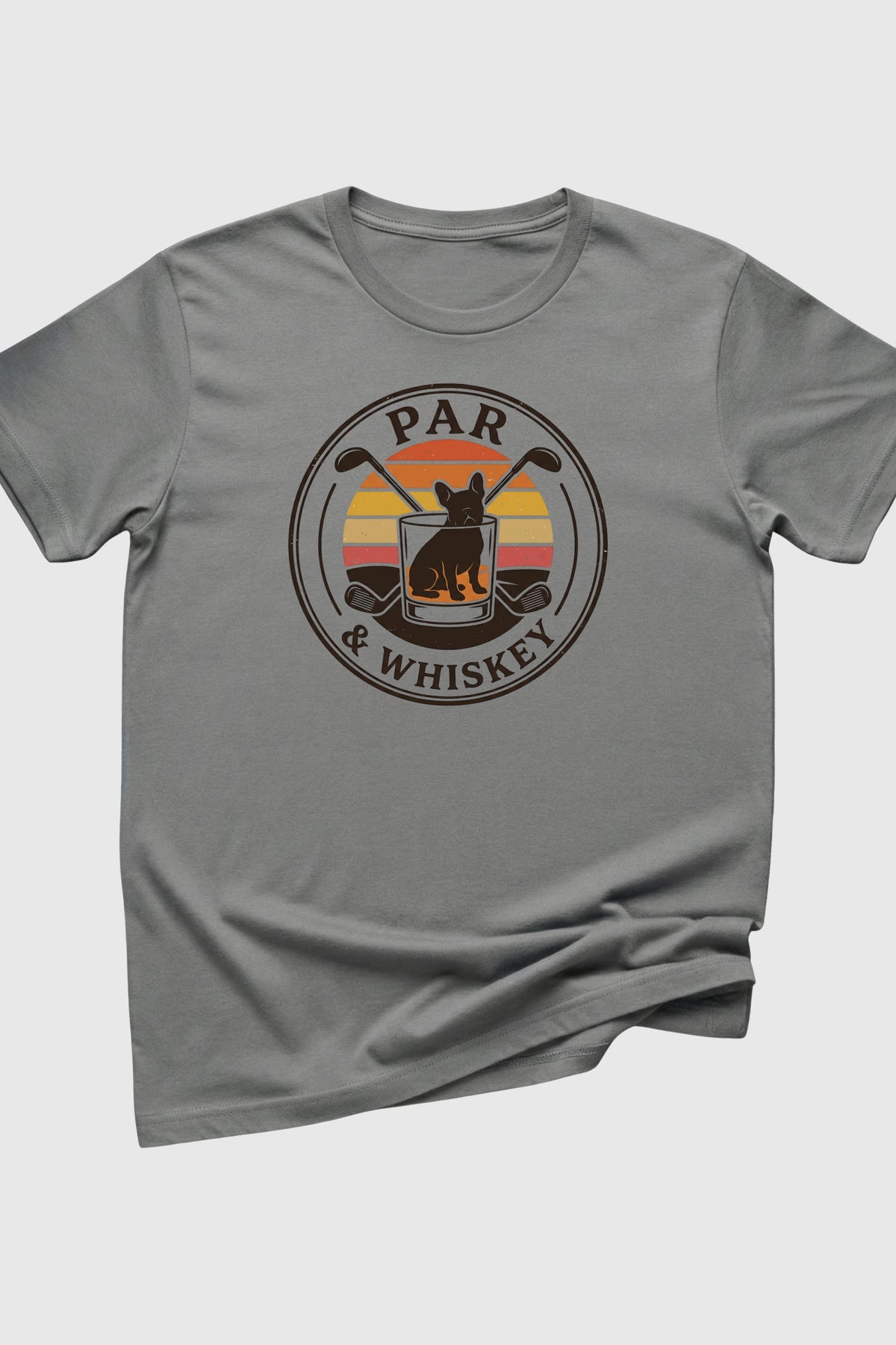Sand t-shirt with french bulldog golf retro print, unisex crew neck