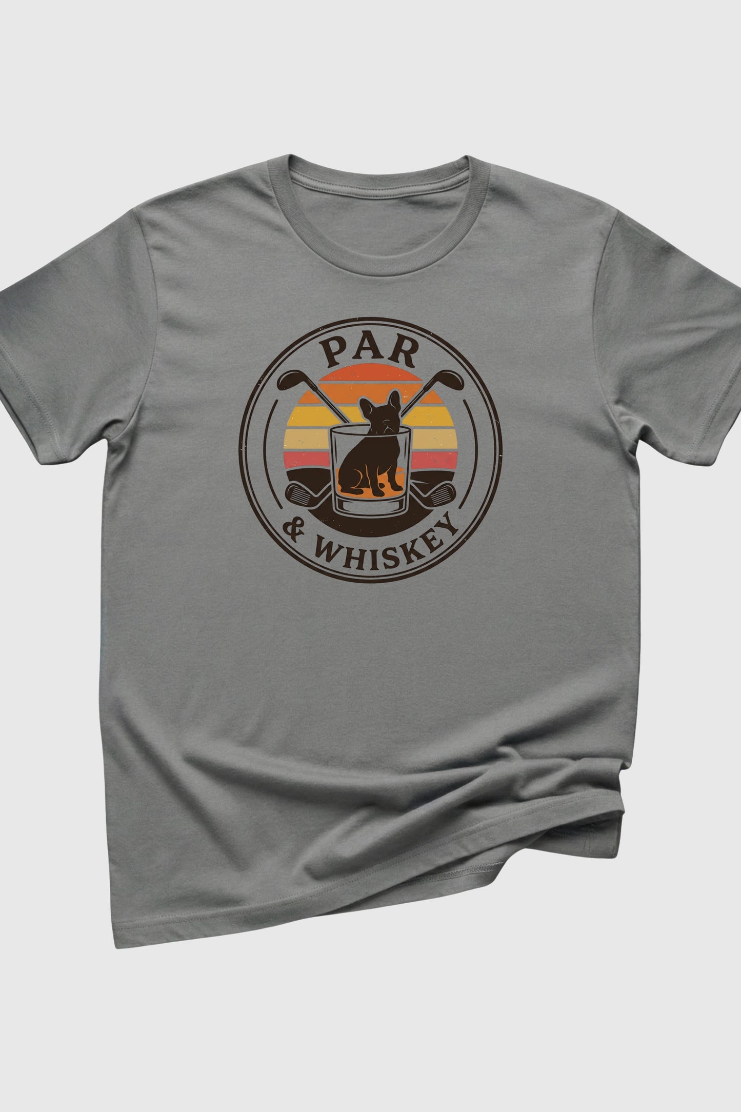 Sand t-shirt with french bulldog golf retro print, unisex crew neck