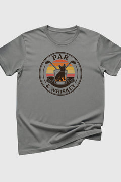 Sand t-shirt with french bulldog golf retro print, unisex crew neck
