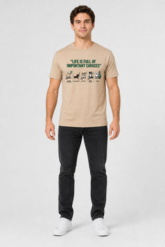White t-shirt with dog golf life is full of choices print, unisex crew neck