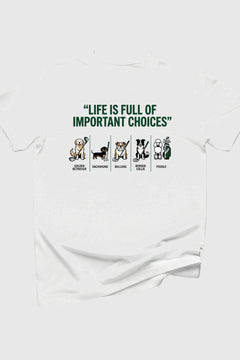 Heather gray t-shirt with dog golf life is full of choices print, unisex crew neck
