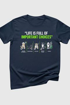 Sand t-shirt with dog golf life is full of choices print, unisex crew neck