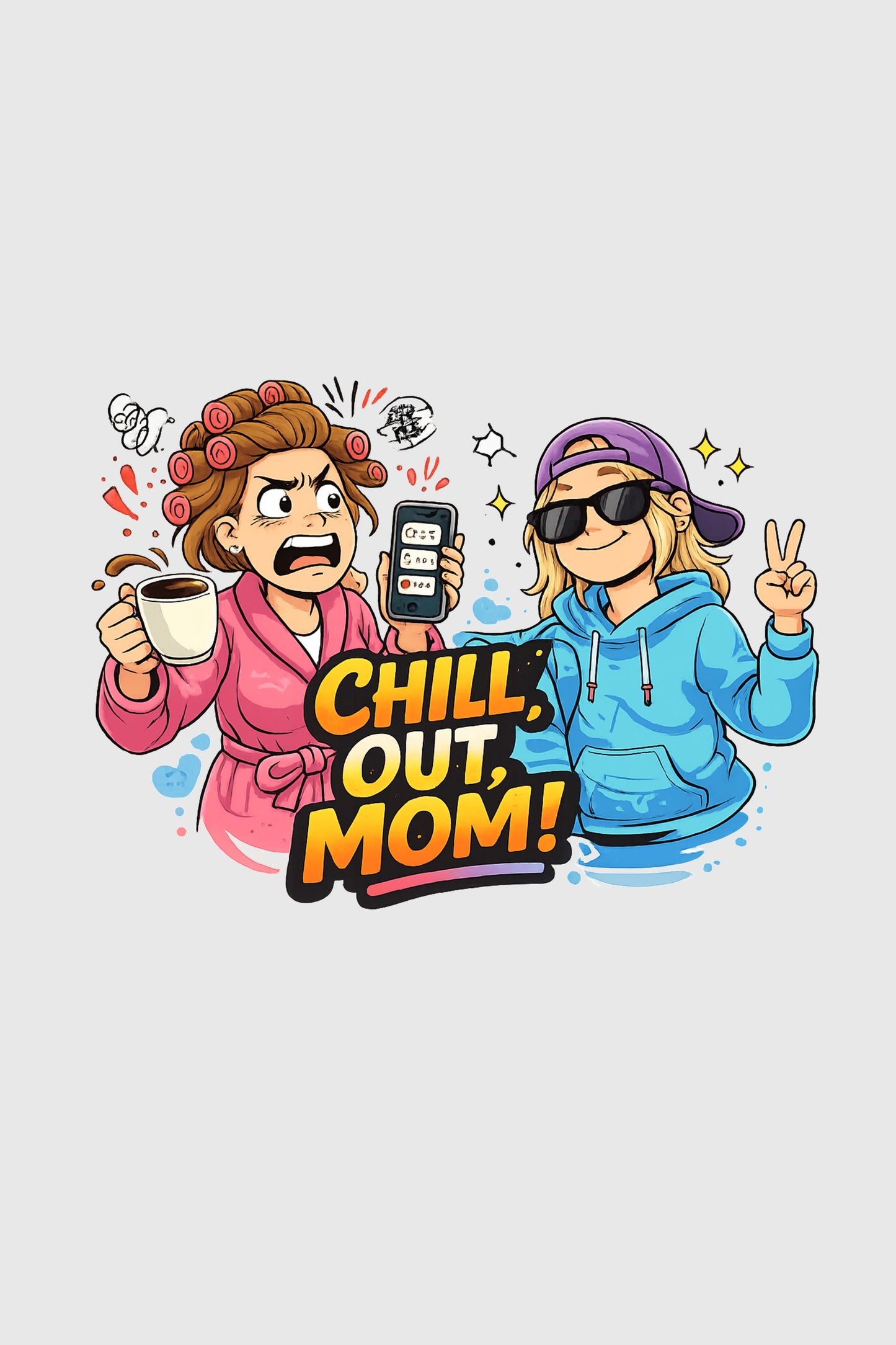 Black t-shirt with chill out mom funny dog print, unisex crew neck