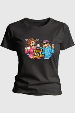 Navy t-shirt with chill out mom funny dog print, unisex crew neck