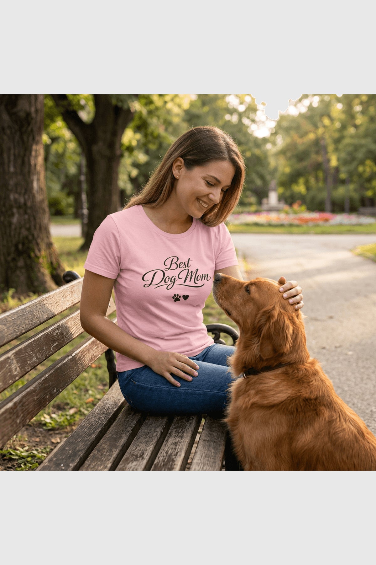 Man wearing white t-shirt with best dog mom cute gift print