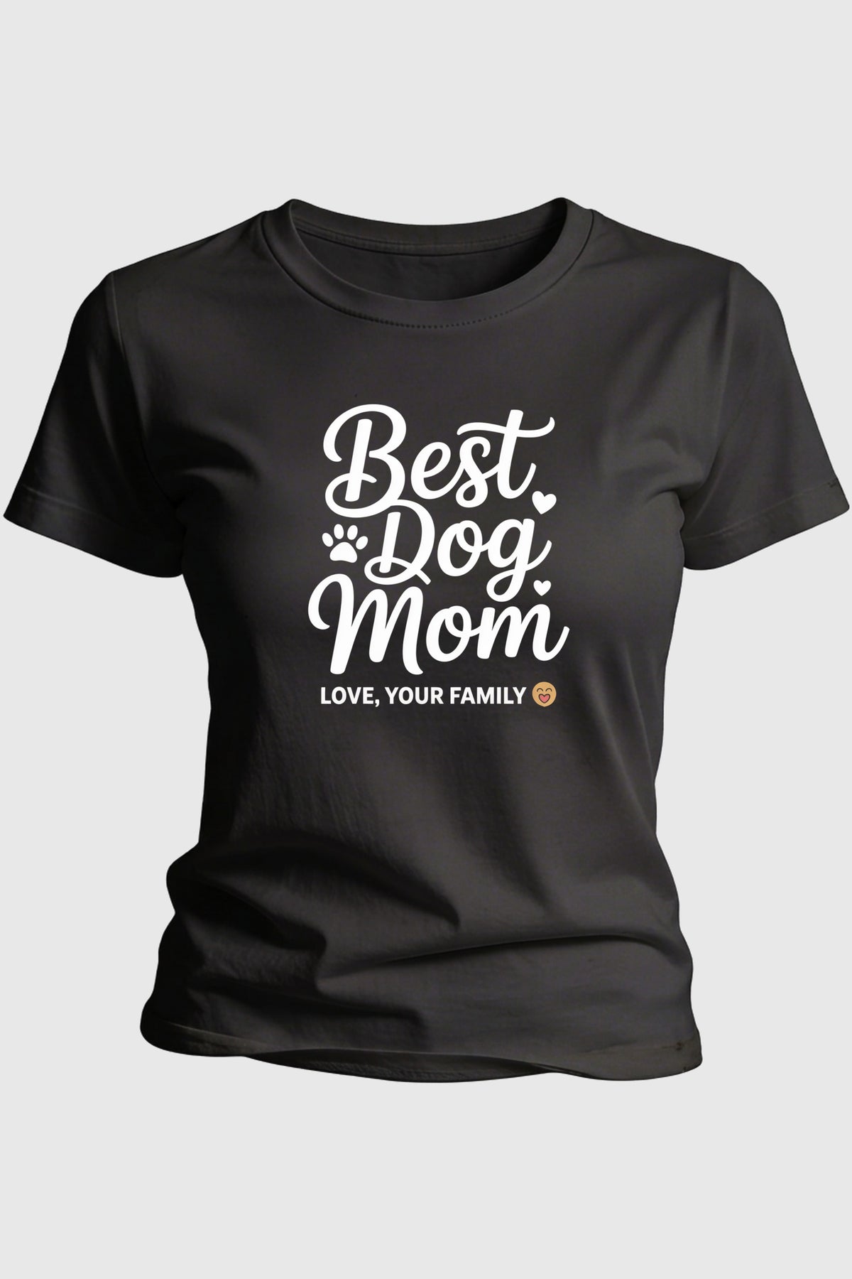 Best dog mom gift from family print close-up on white t-shirt
