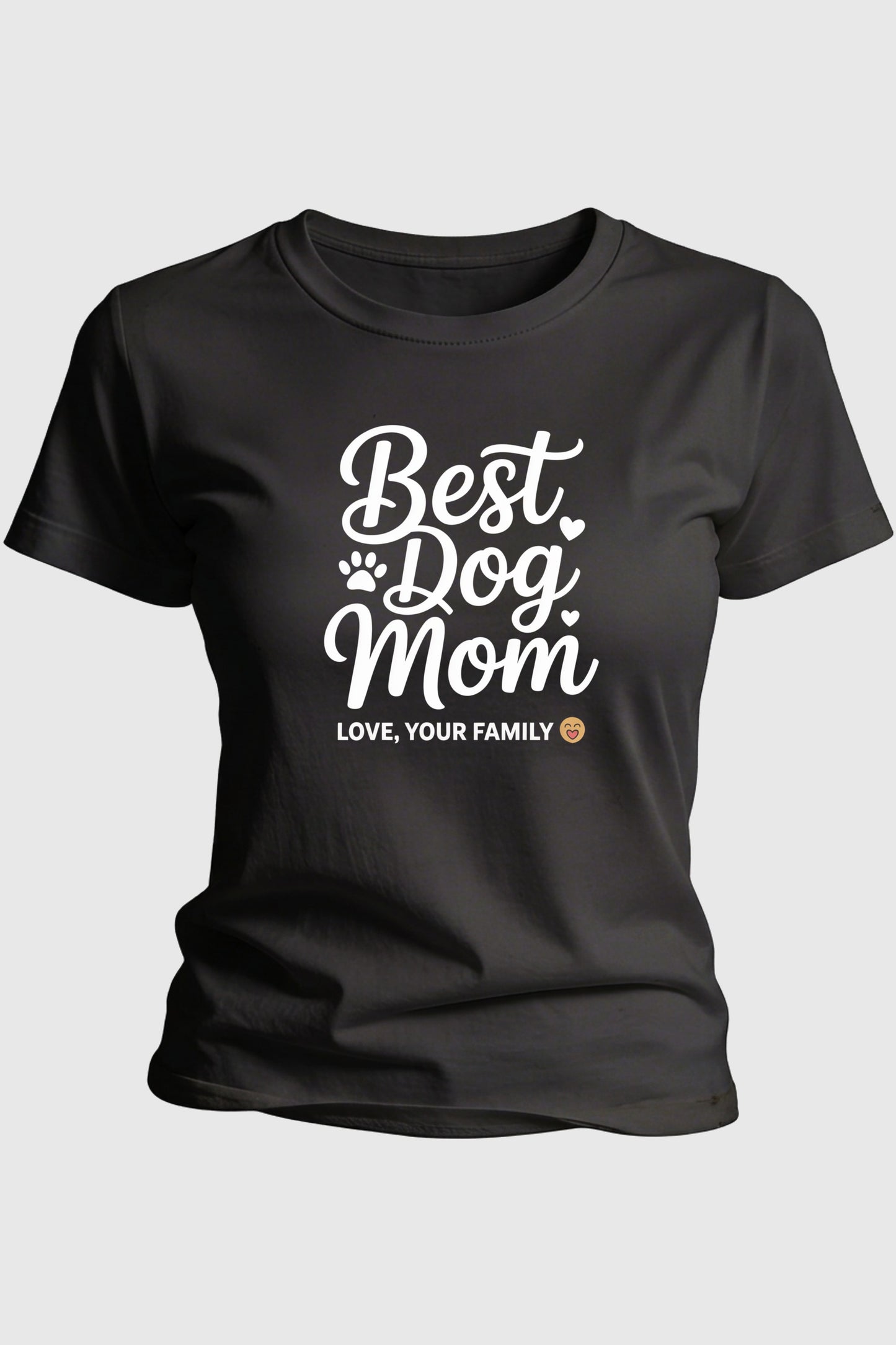 Best dog mom gift from family print close-up on white t-shirt