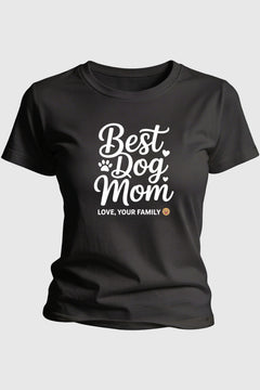 Best dog mom gift from family print close-up on white t-shirt