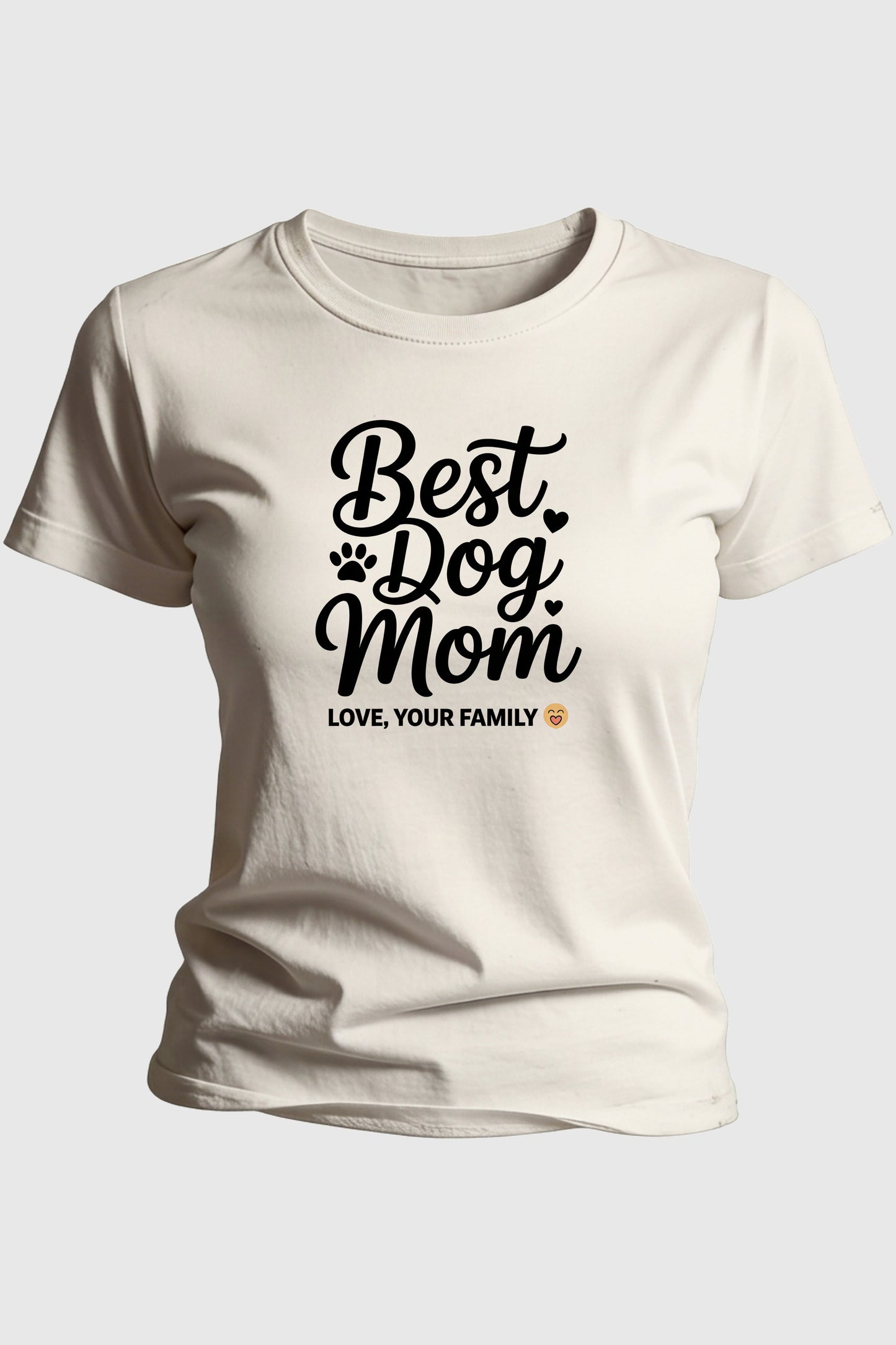 Black t-shirt with best dog mom gift from family print, unisex crew neck