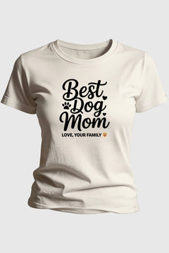 Black t-shirt with best dog mom gift from family print, unisex crew neck