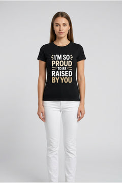 White t-shirt with im so proud funny gift for mom print, unisex crew neck