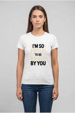 Man wearing white t-shirt with im so proud funny mom print