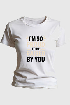 Im so proud funny gift for mom print close-up on white t-shirt