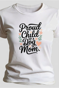 Navy t-shirt with dog mom proud child print, unisex crew neck