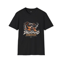 Schwarzes Dackel T-Shirt Bad Decisions Make Better Stories, flache Vorderansicht des Drucks
