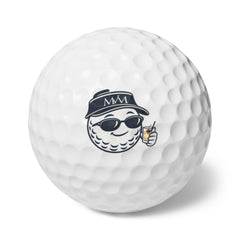 19th Hole golf balls, set of 6, navy and cream print, product photo 1
