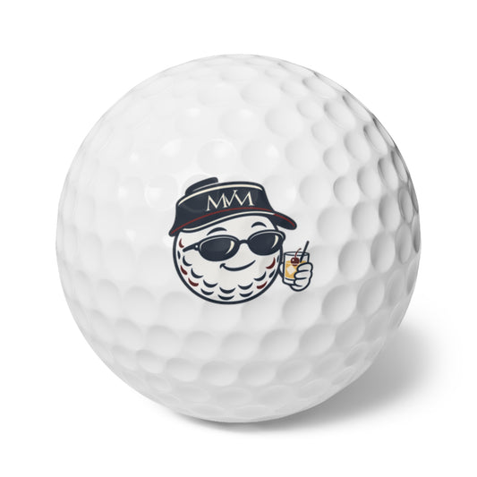 19th Hole golf balls, set of 6, navy and burgundy print, product photo 1