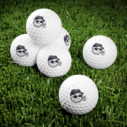 19th Hole golf balls, set of 6, navy and burgundy print, product photo 3