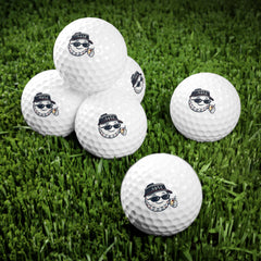 19th Hole golf balls, set of 6, navy and burgundy print, product photo 3