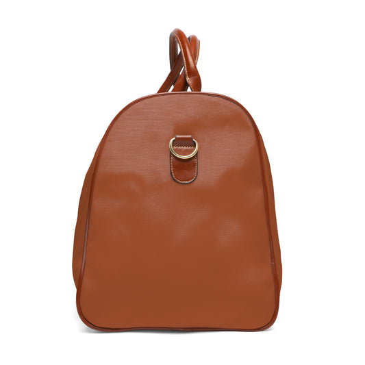 Color: Cognac. Swing Dachshund golf travel bag in cognac, right side view with gold-colored zipper.