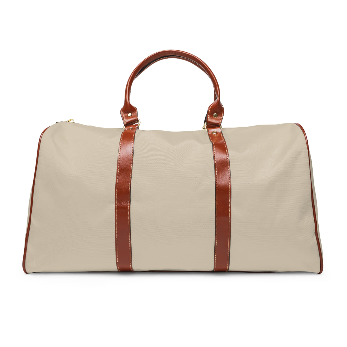 Color: Beige. Putting Dachshund golf travel bag in beige, plain back view with brown PU handles.