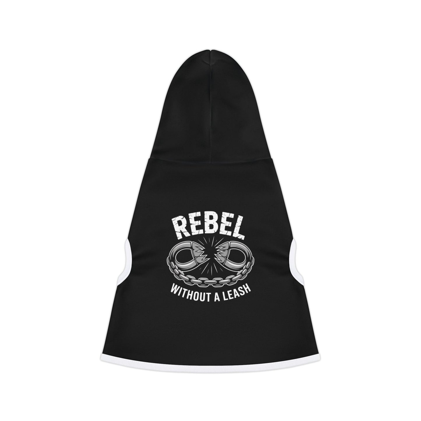 Pet Hoodie Rebel Without A Leash  – Black in White – front view