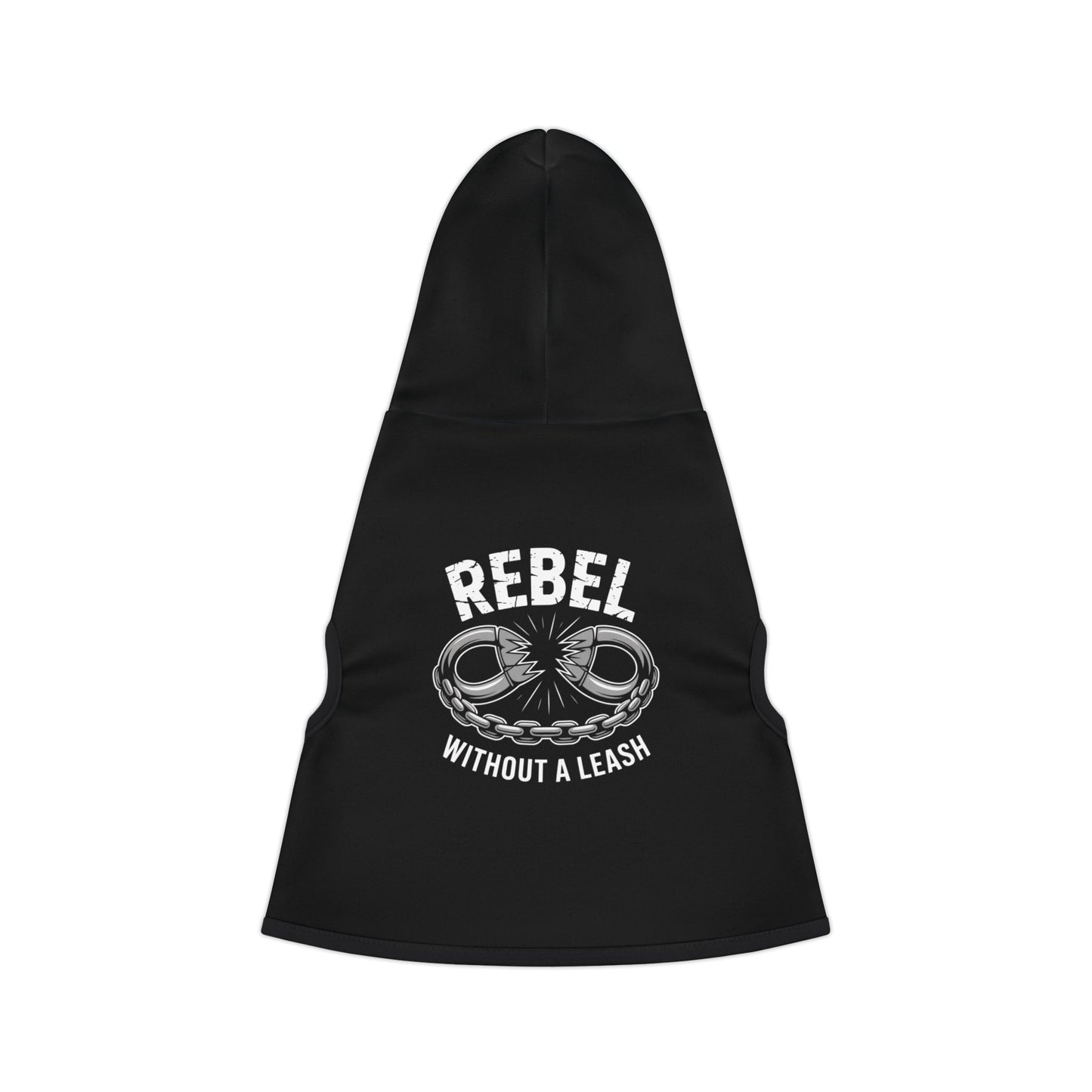 Pet Hoodie Rebel Without A Leash  – Black in Black Rib – front view