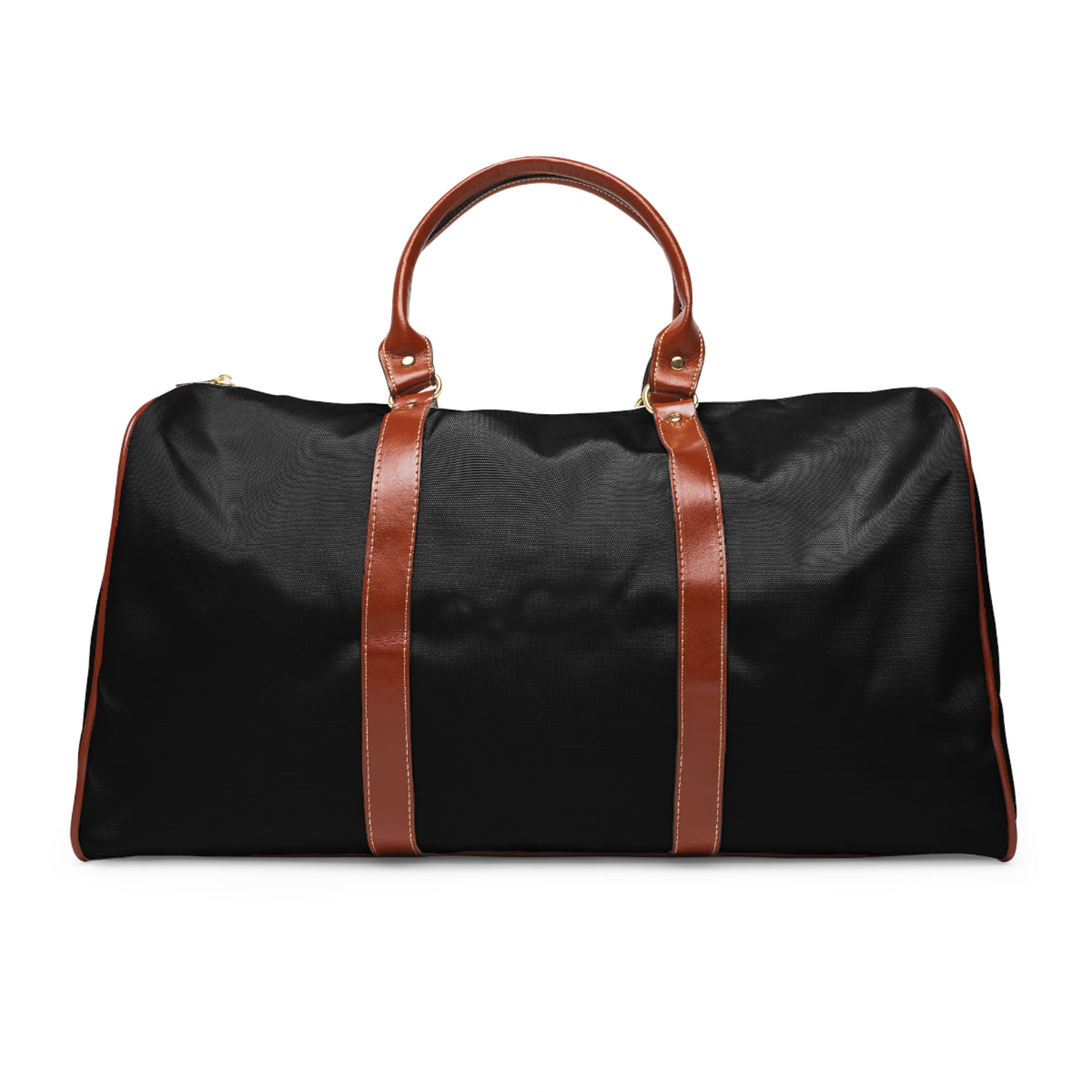 Color: Black. Putting Dachshund golf travel bag in black, plain back view with brown PU handles.