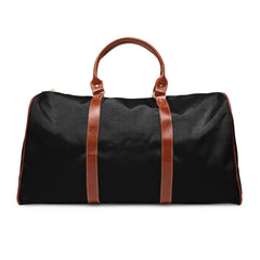 Color: Black. Putting Dachshund golf travel bag in black, plain back view with brown PU handles.
