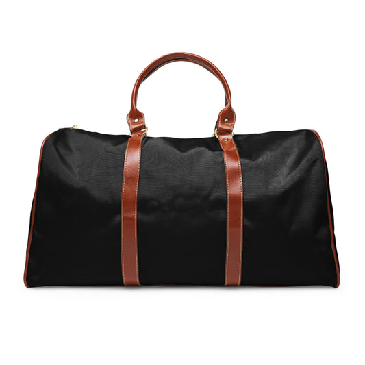 Color: Black. Putting Dachshund golf travel bag in black, plain back view with brown PU handles.