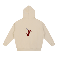 Club & Swing dachshund golf hoodie, back flatlay. Color: Apricot