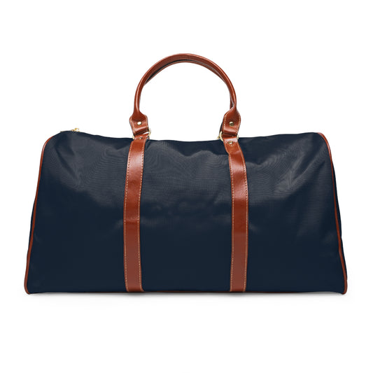 Color: Navy. Swing Dachshund golf travel bag in navy, plain back view with brown PU handles.