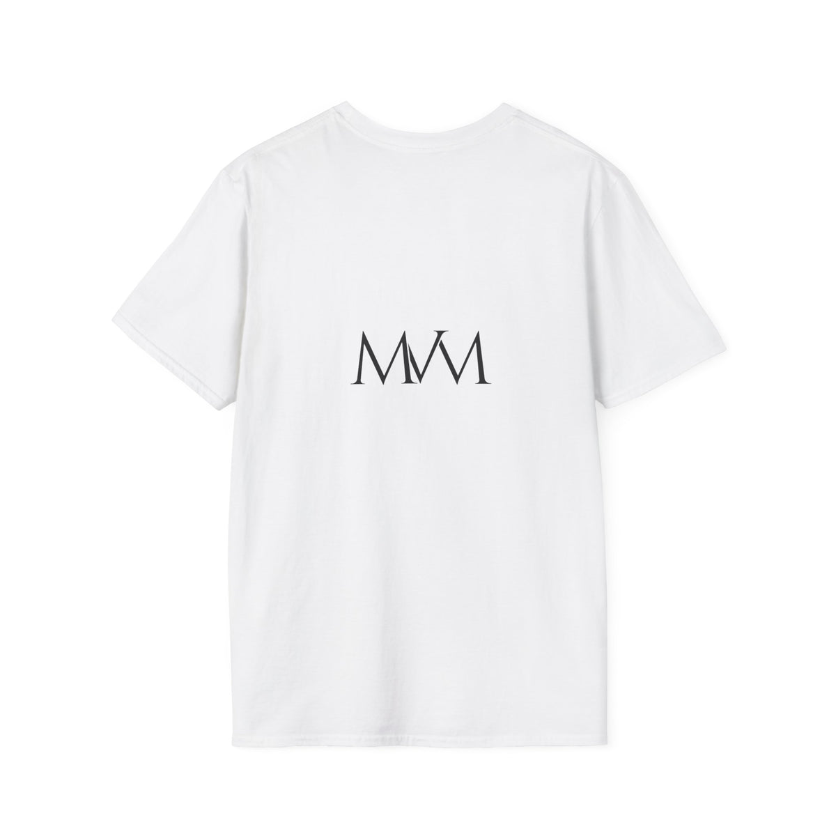 Rückseite des weißen Dackel T-Shirts mit dem MVM Monogramm in Schwarz