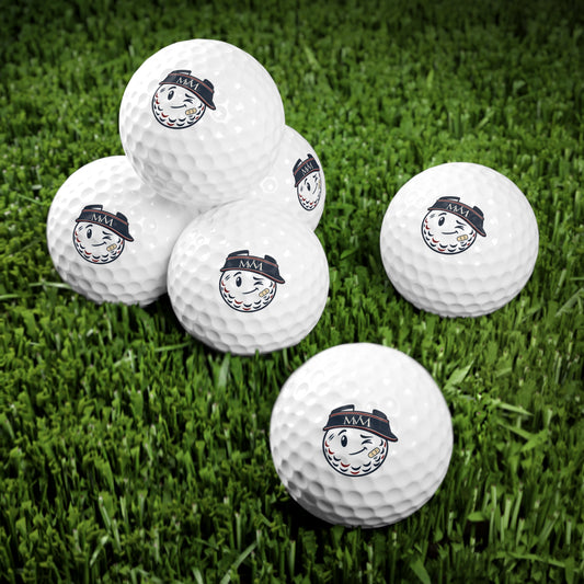 Mulligan golf balls, set of 6, navy and burgundy print, product photo 3