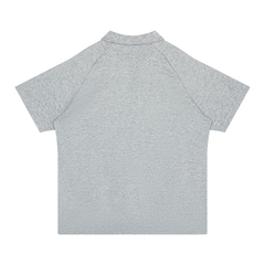 Putting dachshund golf polo, back flatlay. Color: Flower Gray