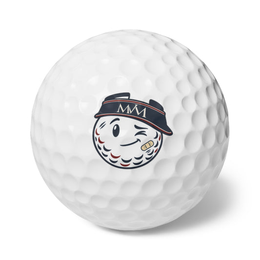 Mulligan golf balls, set of 6, navy and burgundy print, product photo 1