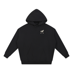 Club & Swing dachshund golf hoodie, front flatlay. Color: Black