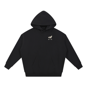 Club & Swing dachshund golf hoodie, front flatlay. Color: Black