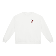 Swing dachshund golf sweatshirt, front flatlay. Color: White