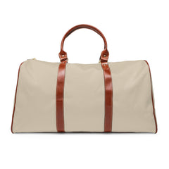 Color: Beige. Swing Dachshund golf travel bag in beige, plain back view with brown PU handles.