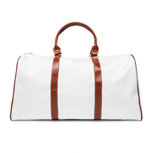Color: White. Putting Dachshund golf travel bag in white, plain back view with brown PU handles.
