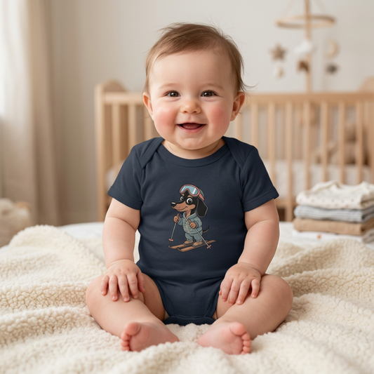 Baby Bodysuit – Cute Skiing Dachshund