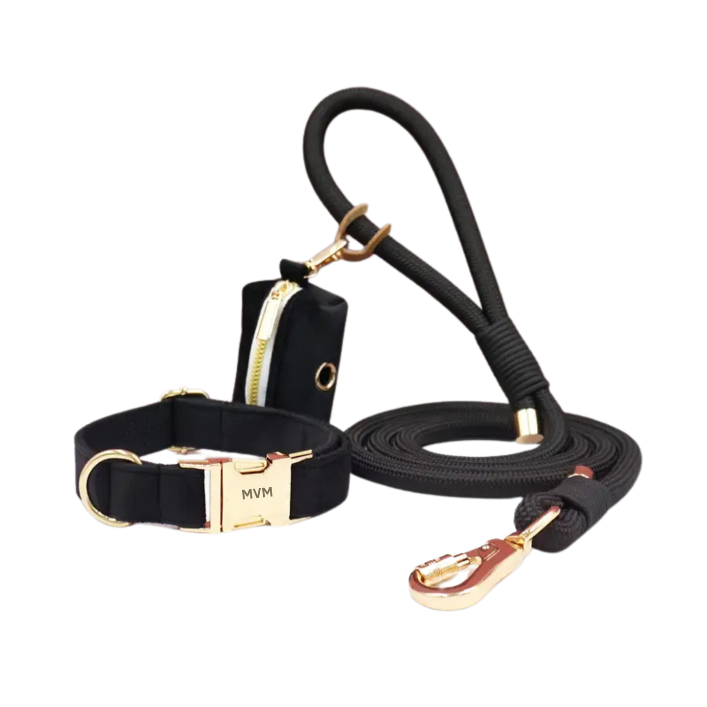 Evergreen Luxury Dog Collar & Leash Walk Set – Midnight Black