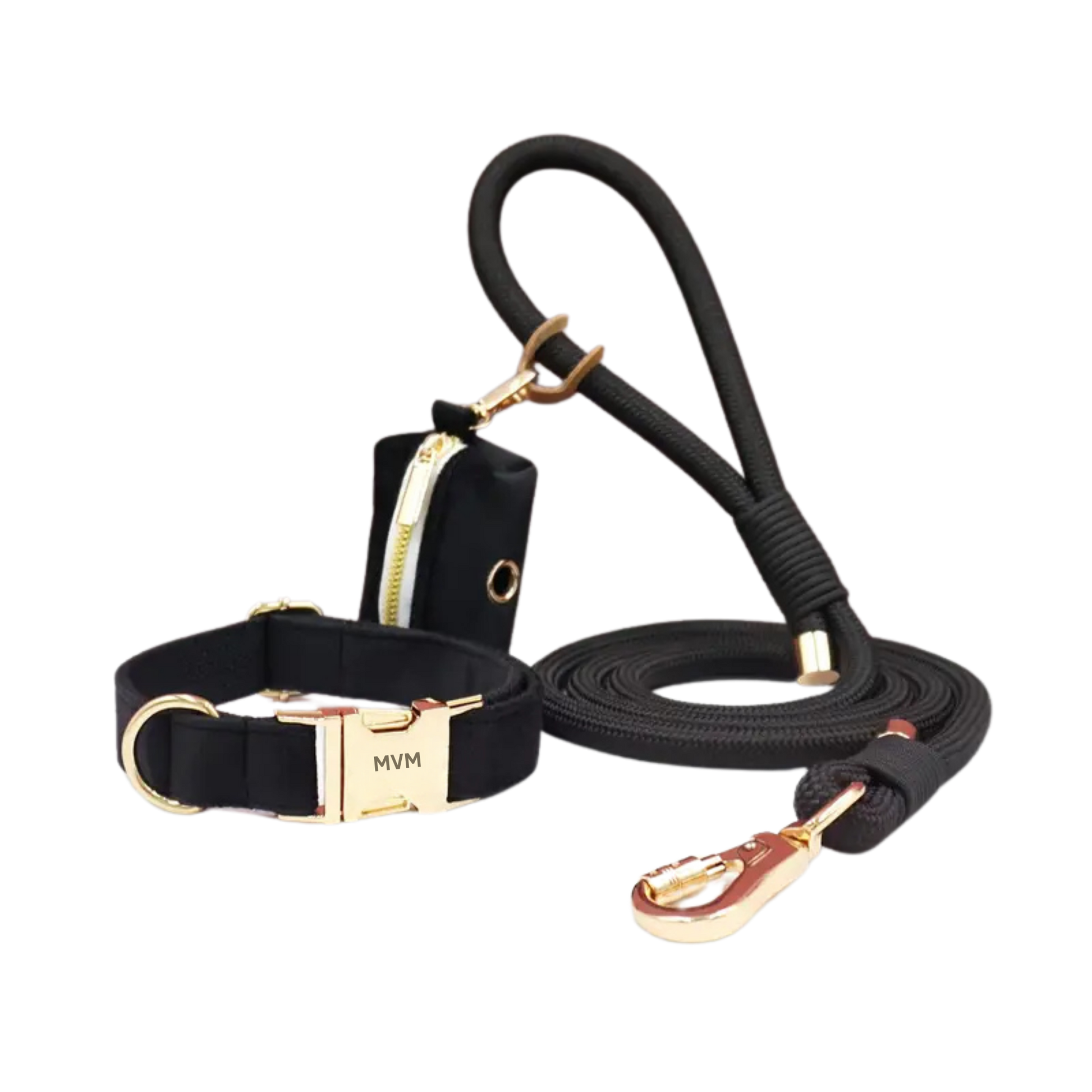 Evergreen Luxury Dog Collar & Leash Walk Set – Midnight Black